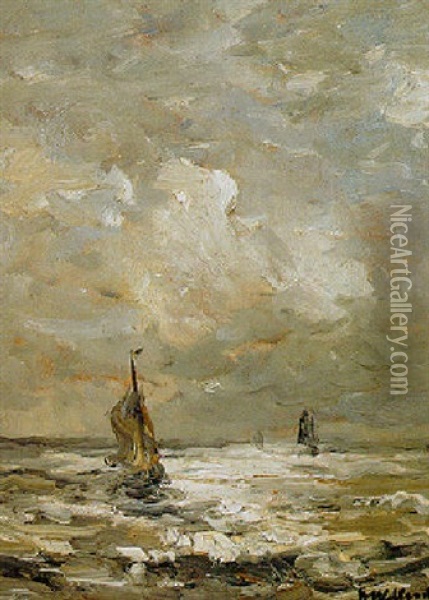 Sailing Vessels At Sea Oil Painting - Hendrik Willem Mesdag