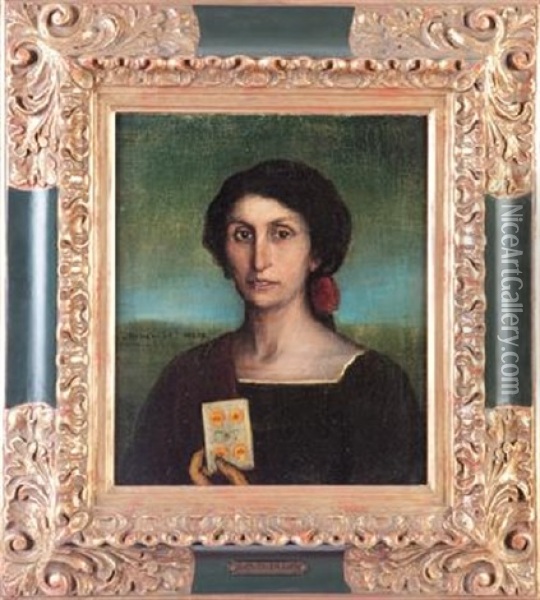 Carmen Casena Con El Cuatro De Oros Oil Painting - Julio Romero De Torres