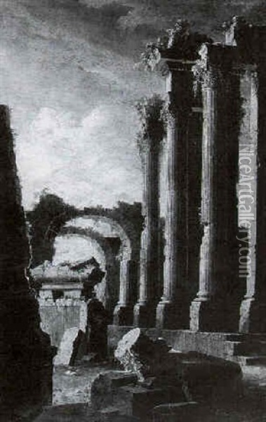 Landscape With Classical Ruins Oil Painting - Leonardo Coccorante