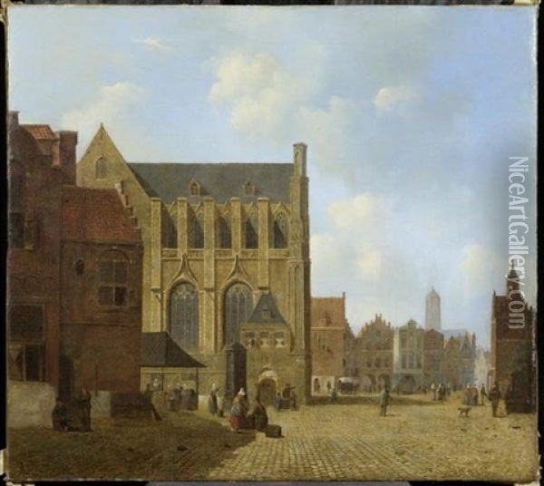 Dorfplatz Mit Ansicht Der Kirche In Nymwegen Oil Painting - Cornelis de Kruyff