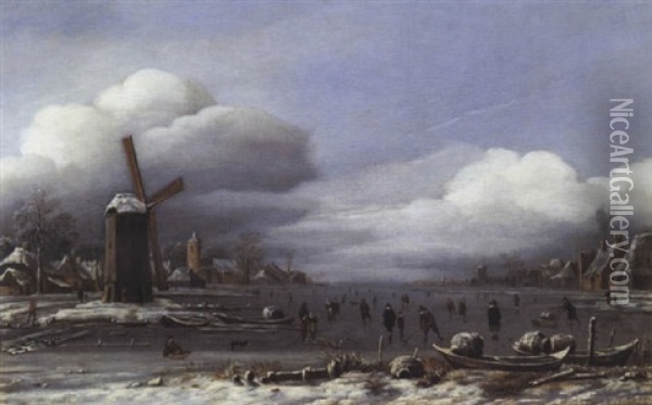 Scene D'hiver Avec Patineurs Oil Painting - Hendrik Jacobsz Dubbels