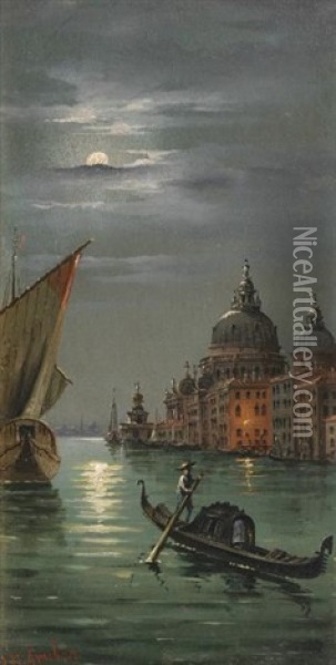 Canal Grande Mit Maria Della Salute Oil Painting - Marco Grubas