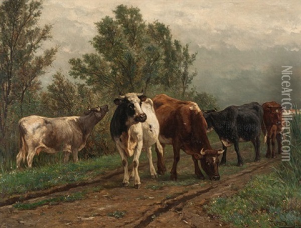 En Chemin Pour La Prairie Oil Painting - Johannes Hubertus Leonardus de Haas