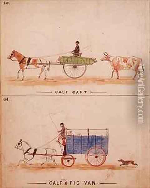 The Calf Cart and the Calf Sheep and Pig Van Oil Painting - William Francis Freelove