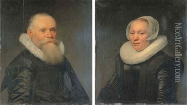 Portrait De Dame (+ Portrait D'homme; Pair) Oil Painting - Jan Anthonisz Van Ravesteyn