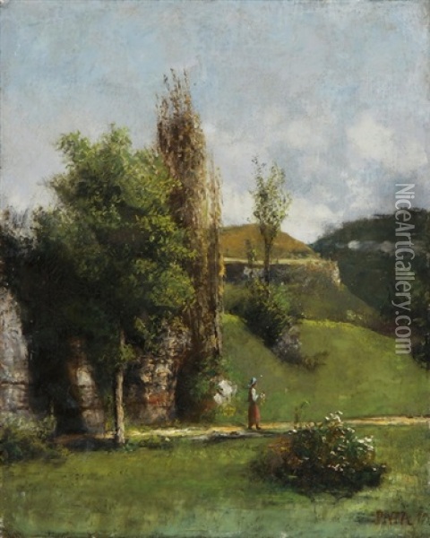 Sommerliche Landschaft Mit Bauernhof Und Baumbestandenen Weg Mit Kind Oil Painting - Cherubino Pata