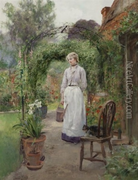 Tending The Garden Oil Painting - Henry John Yeend King