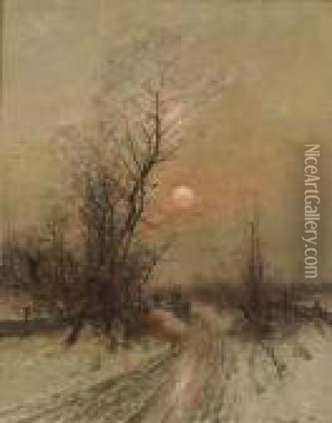 Winterabend Uber Einer Wegbiegung Mit Passanten Oil Painting - Johann Jungblutt