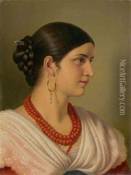 Young Roman Woman Oil Painting - Adolf (Carl) Senff