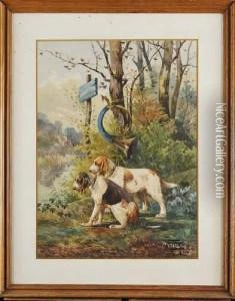 Deux Chiens De Chasse A L'arret Oil Painting - Hippolyte Jean Adam Gide