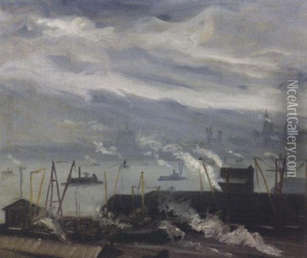 New York Harbor Oil Painting - Henry J. Glintenkamp