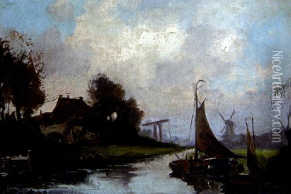 Canal En Hollande Oil Painting - Cornelis De Bruin