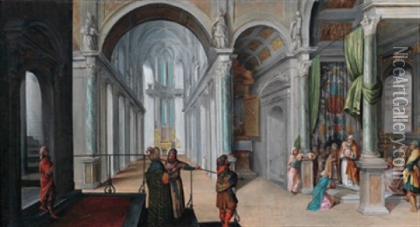 Barockes Kircheninterieur Mit Der Darstellung Im Tempel Oil Painting - Paul Juvenel the Elder