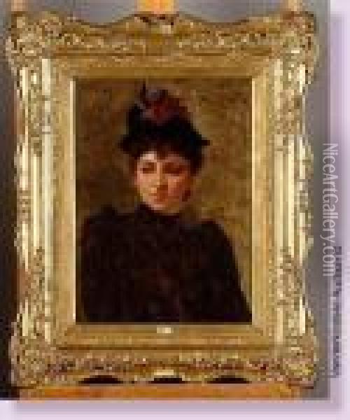 Portrait D'une Elegante Au Chapeau Fleuri Oil Painting - Henri Gervex