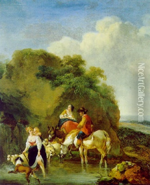 Hirten Mit Vieh In Der Romischen Campagna An Einer Tranke Oil Painting - Christian Wilhelm Ernst Dietrich