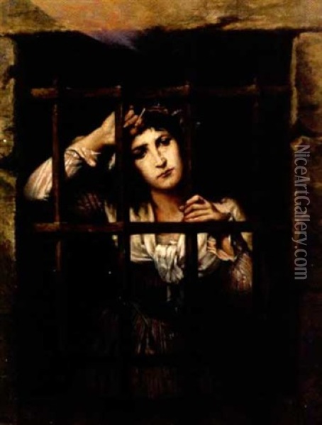 Portrait Of Jeanne-marie Roland, De La Platiere, In A Jail Cell (collab. W/alfred De Richemont) Oil Painting - Charles Louis Lucien Mueller