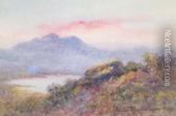 Sunset Over A Lake Oil Painting - Claude Hamilton Rowbotham