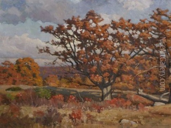 Mcsparran Hill Oaks/a Rhode Island View Oil Painting - Frank Convers Mathewson