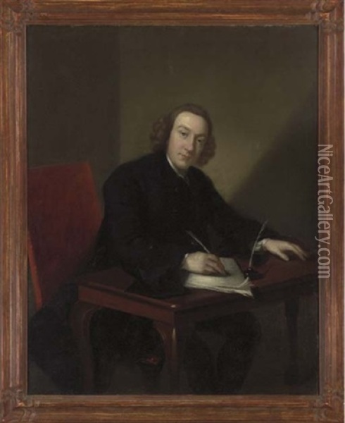 Portrait Of William Pratt Behind A Desk With Quill Pen Oil Painting - Benjamin Wilson