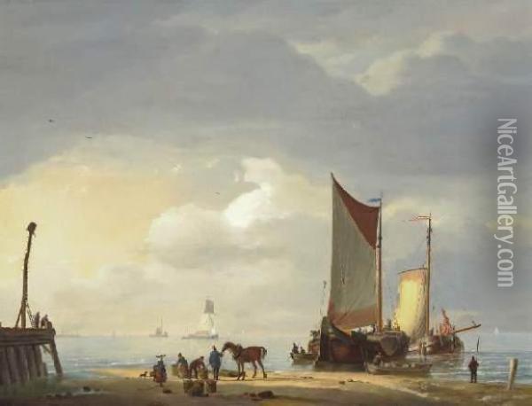 Activites Portuaires Pres De L'embouchure Oil Painting - Louis Verboeckhoven