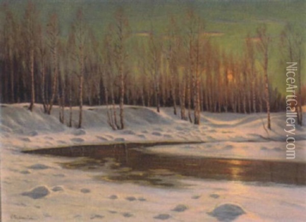 Forest Pool, Winter Oil Painting - Victor Emanuelov