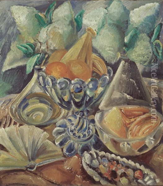 Weisser Flieder, Obst Und Geback Oil Painting - Paul Kleinschmidt