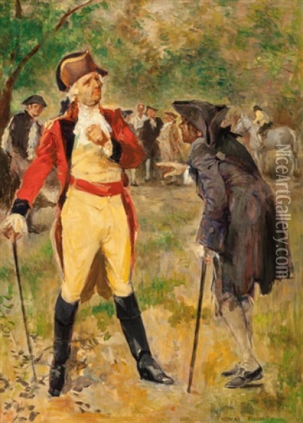 Governor Tyron Confronting Mr. Derrow, Story Illustration, 1939 Oil Painting - Thomas Fogarty