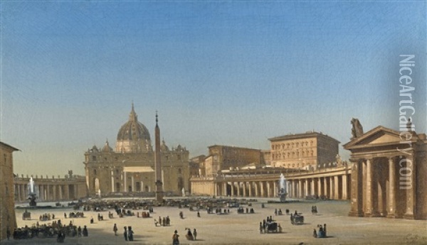 The Benediction Of Pius Ix In St Peter's Square, Rome Oil Painting - Ippolito Caffi