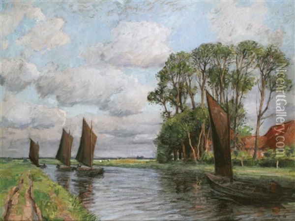 Torfboote Auf Der Hamme Oil Painting - Karl Arste