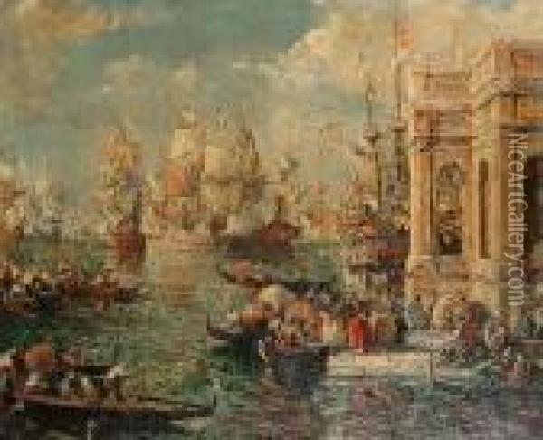 Shipping Off Venice Oil Painting - Lucien Hector Jonas