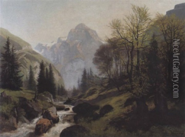 Pic De Tanneverge, Vallee De Sixt Oil Painting - Edouard-Louis-Auguste Metton