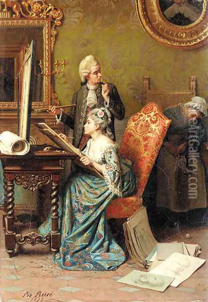 The painting lesson Oil Painting - Pio Ricci