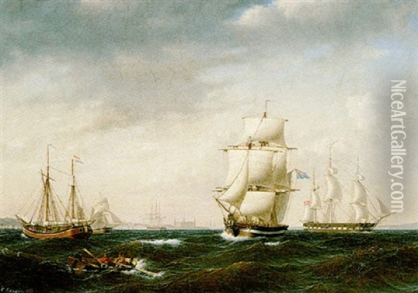 Shipping Off Kronborg Oil Painting - Carl Emil Baagoe