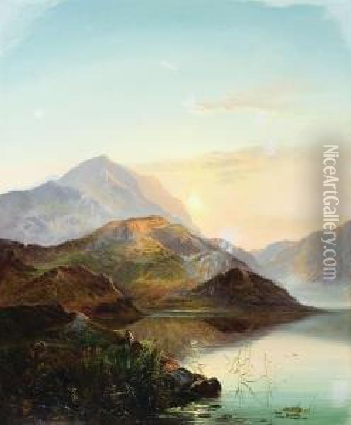 Scottish Loch, Sunset Oil Painting - Charles Robert Leslie