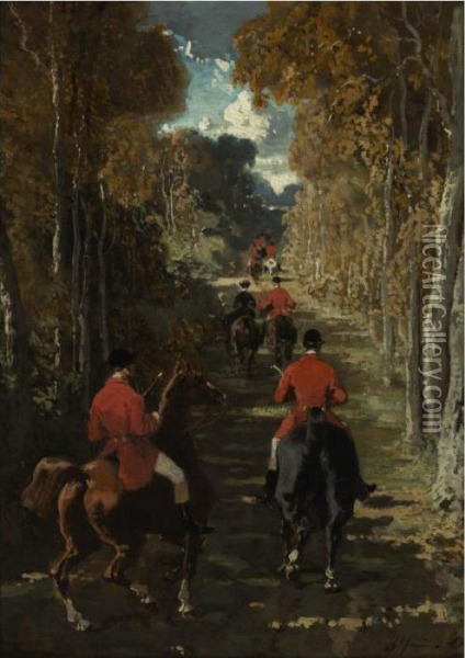 Le Depart Pour La Chasse Oil Painting - Alfred De Dreux