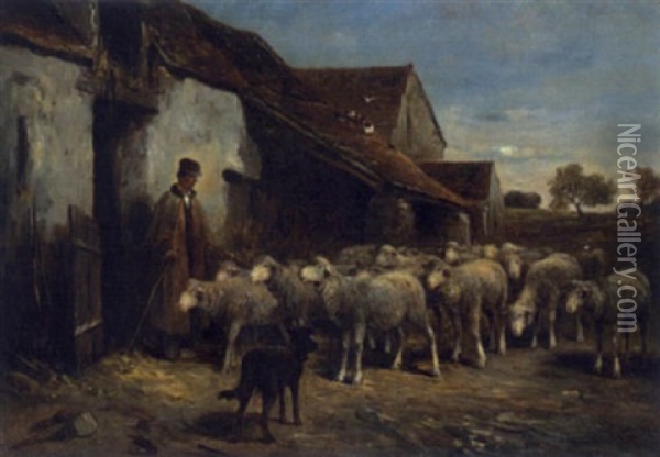 Schafer Mit Seiner Herde Vor Dem Stall Oil Painting - Felix Saturnin Brissot de Warville