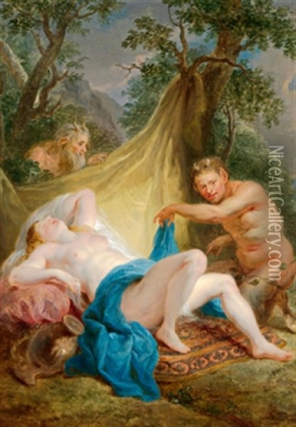 Zwei Satyrn Mit Trunkener Nymphe Oil Painting - Balthasar Beschey