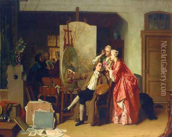 A Visit to Watteau's Studiio Oil Painting - Jean Carolus