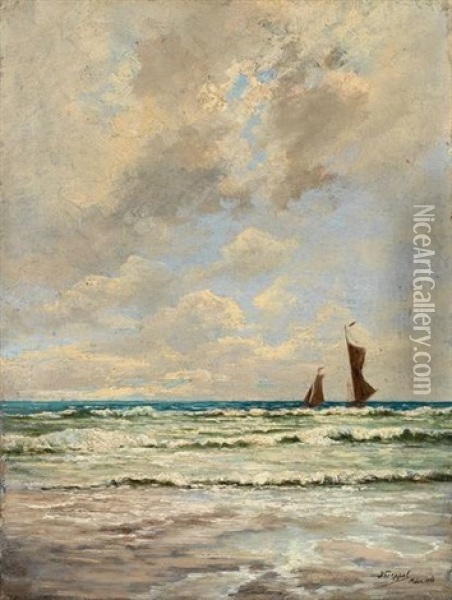 Marine Mit Zwei Segelbooten Oil Painting - Karl Koppel