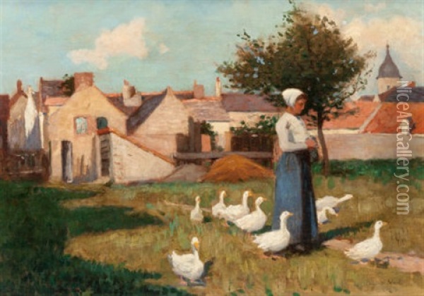 Feeding The Geese Oil Painting - Eugene Lawrence Vail