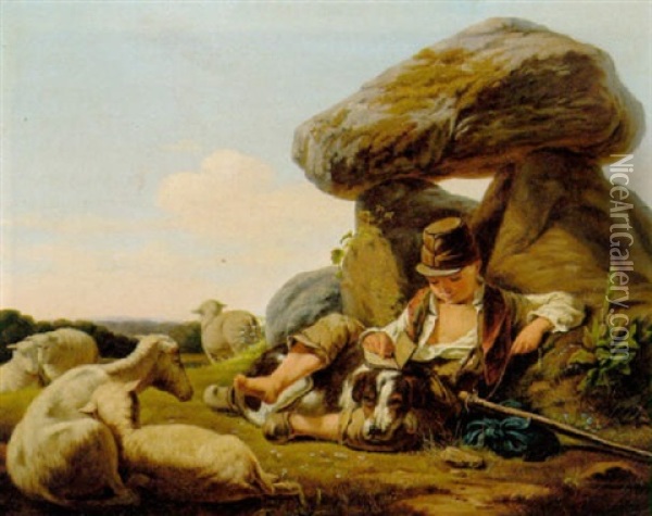 En Lille Skoledreng, Der Vogter Far Ved En Dysse Oil Painting - Carlo Edoardo Dalgas