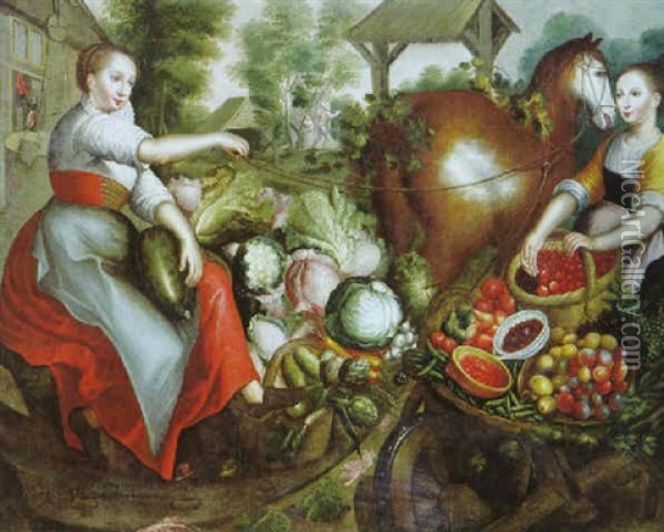 Marktszene Mit Einer Obst- Und Einer Gemuseverkauferin Oil Painting - Frans Floris the Elder
