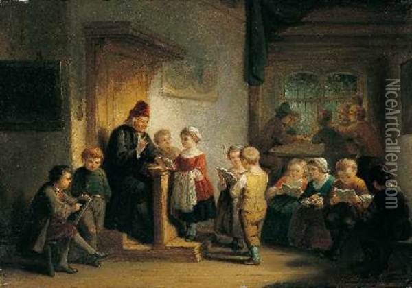 Unterricht In Der Dorfschule Oil Painting - Henricus Engelbertus Reijntjens