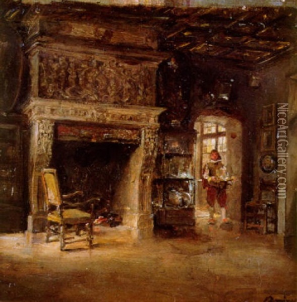 Escena De Interior Con Caballero Oil Painting - Francisco Domingo Marques