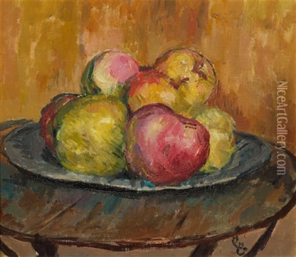 Apples On A Pewter Plate Oil Painting - Giovanni Giacometti