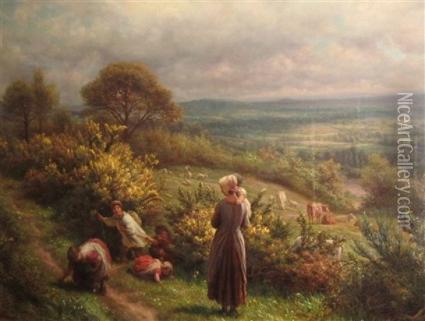 A May Morning While Earth Herself Is Adorning, This Sweet May-morning (wordsworth, Intimations Of Immortality) Oil Painting - James Thomas Linnell