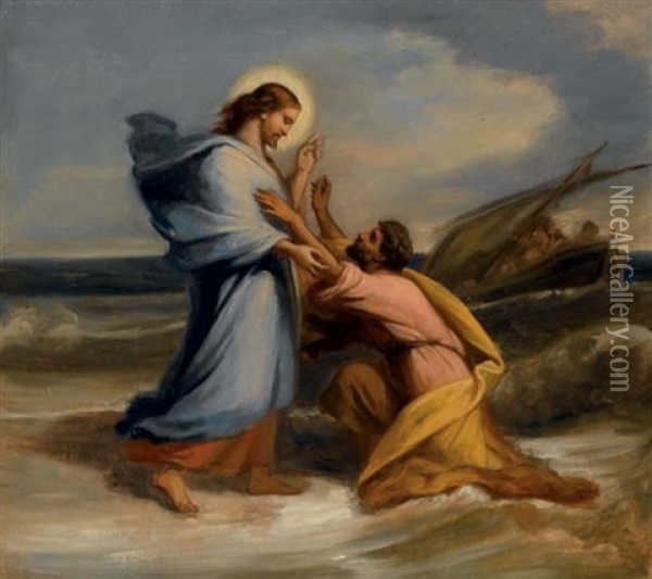 Le Christ Avec Saint Pierre Et Les Disciples Sur La Mer De Galilee Oil Painting - Jean-Marie-Melchior Doze