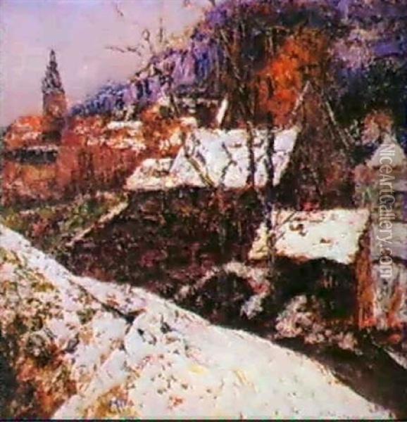 La Village Sous La Neige Oil Painting - Victor Charreton