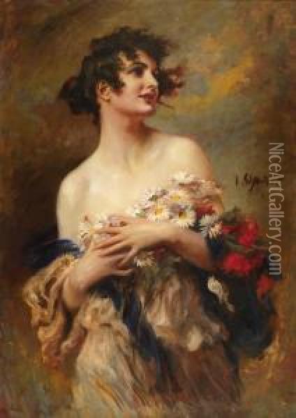 Flora Oil Painting - Leopold Schmutzler