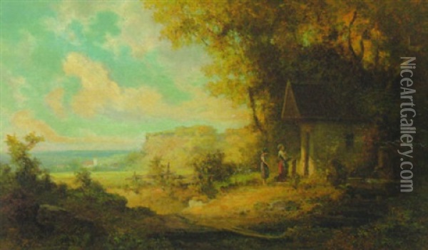An Der Waldkapelle Stehen Zwei Madchen Im Gebet Oil Painting - Willy Moralt